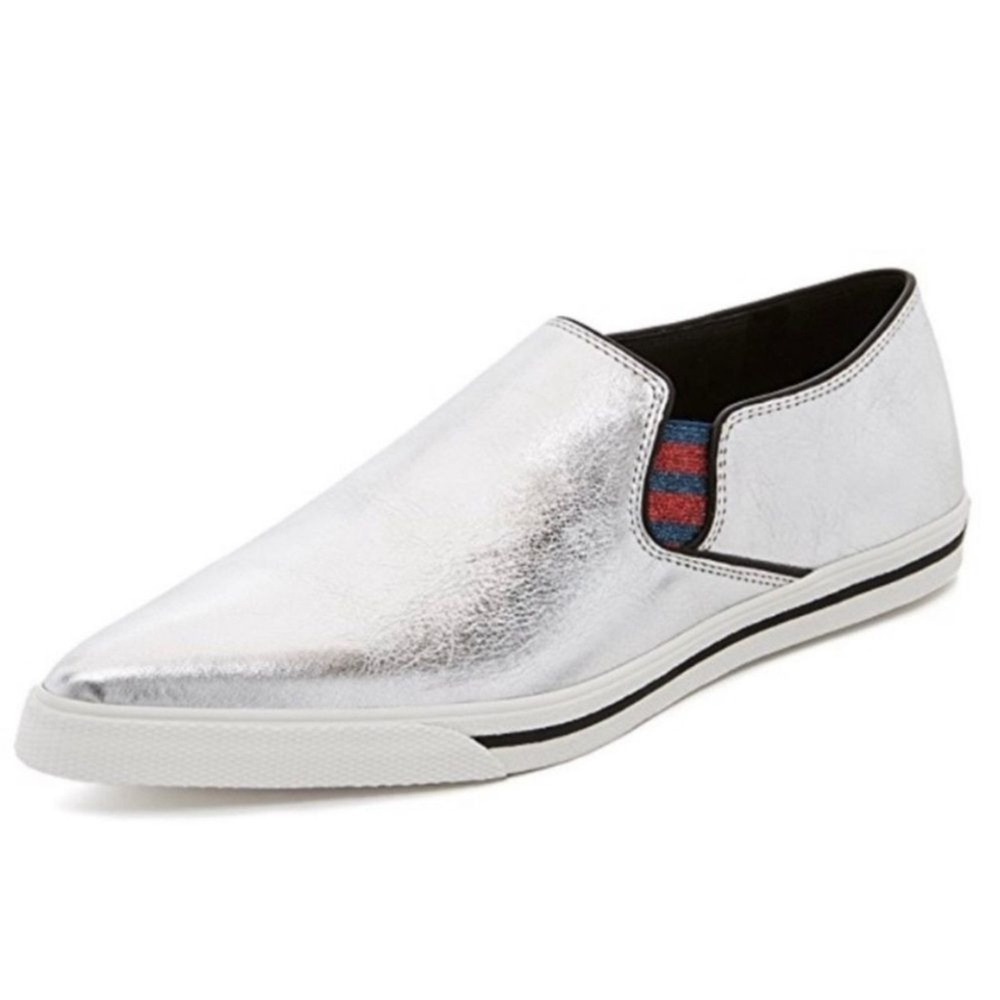Marc Jacob's Women's Delancey Silver Metallic Pointed Slip On Sneaker 38 / 7.5